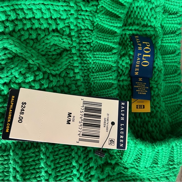 Ralph Lauren Green Cable Knit Patriotic Flag Sweater Preppy New Medium - Picture 4 of 4
